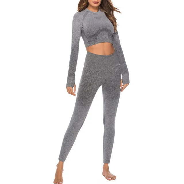 Women Long Sleeve Fitness Workout Set SolidT shirt Athletic Exercise Clothing Gym Sport suit