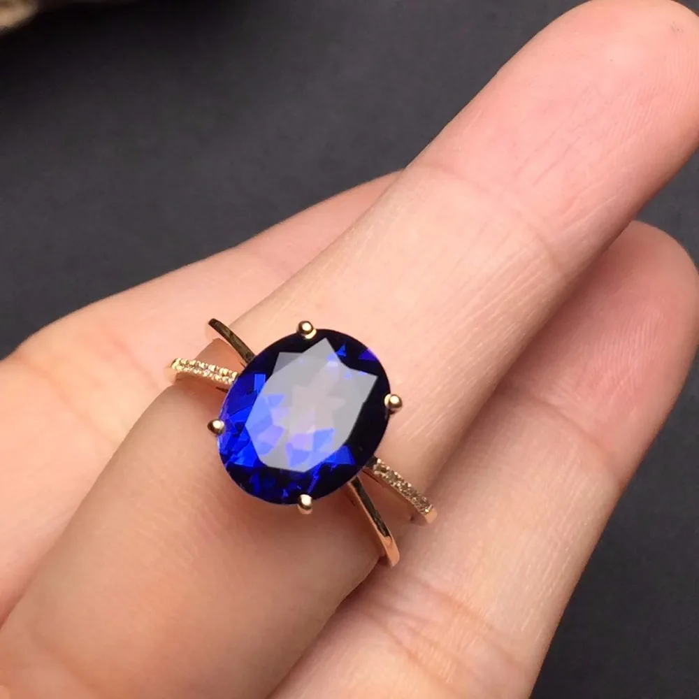 

Fine Jewelry Customized Size Real 18K Rose Gold AU750 100% Natural Blue Topaz Gemstone Female Rings for Women Fine Ring