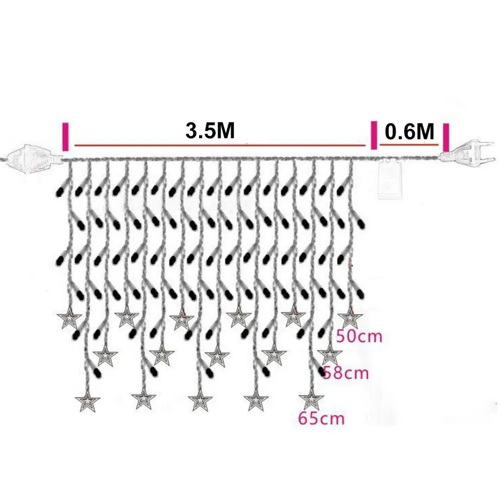 LAIDEYI 3,5 м 96 Светодиодный Рождественский занавес со звездами и шариками, изящные свадебные светильники для украшения на Рождество, праздник, свадьбу, вечеринку