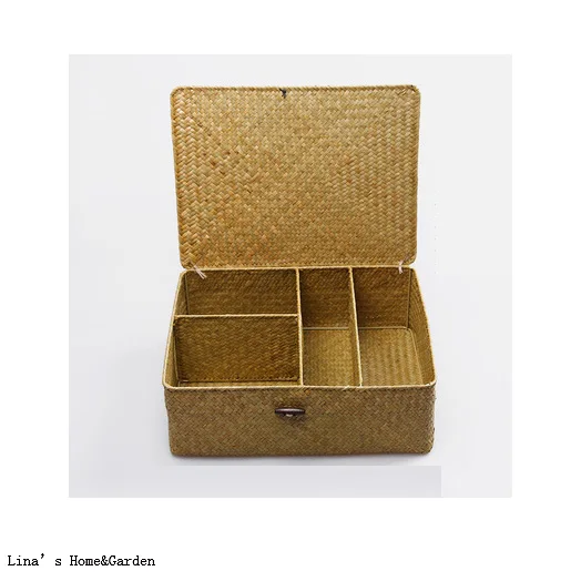 4 compartment nature seagrass storage box with lidin Storage Boxes & Bins from Home & Garden on