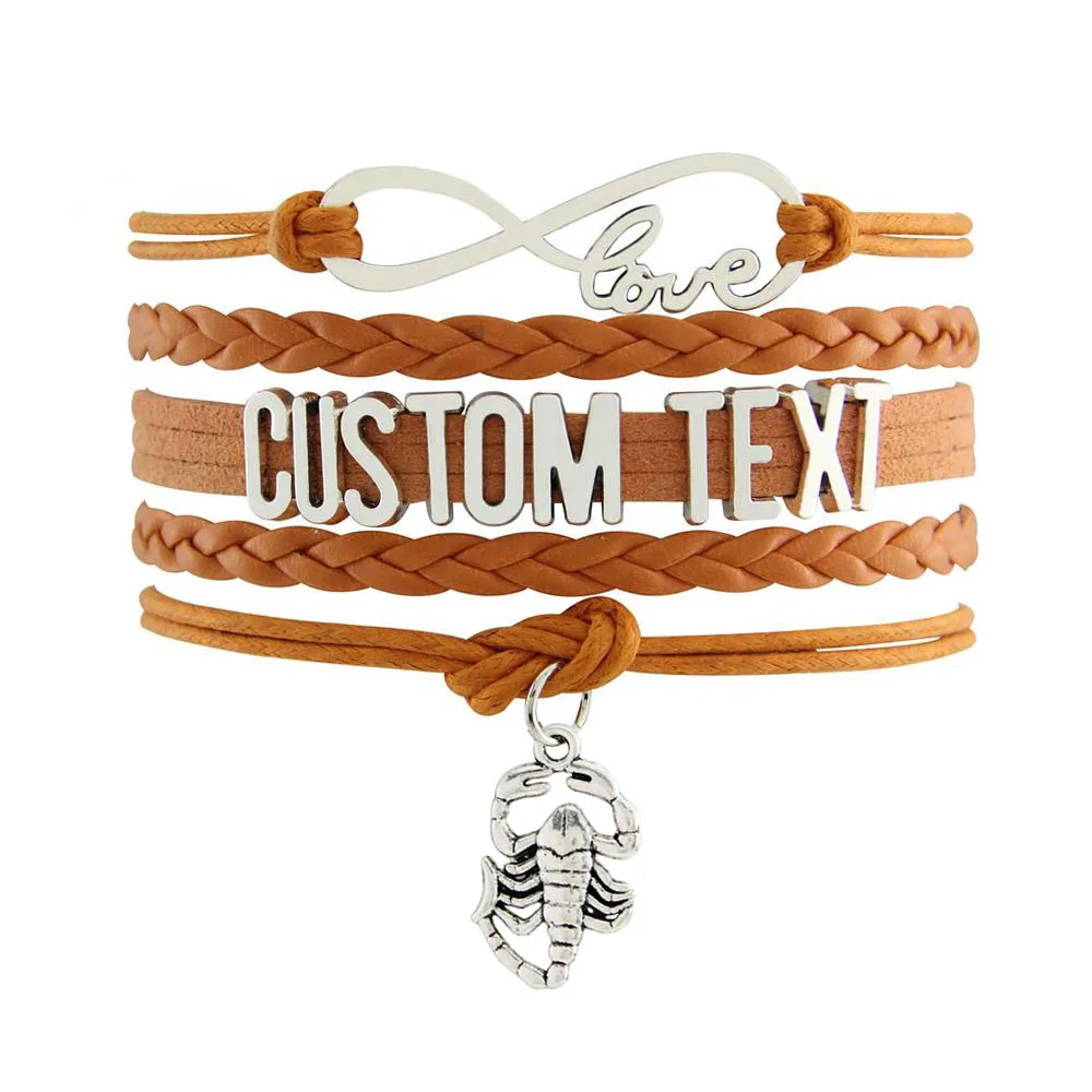 

Fashion jewelry custom test Scorpion charm bracelet Best Gifts Leather Braid Bangles Colors dropshipping