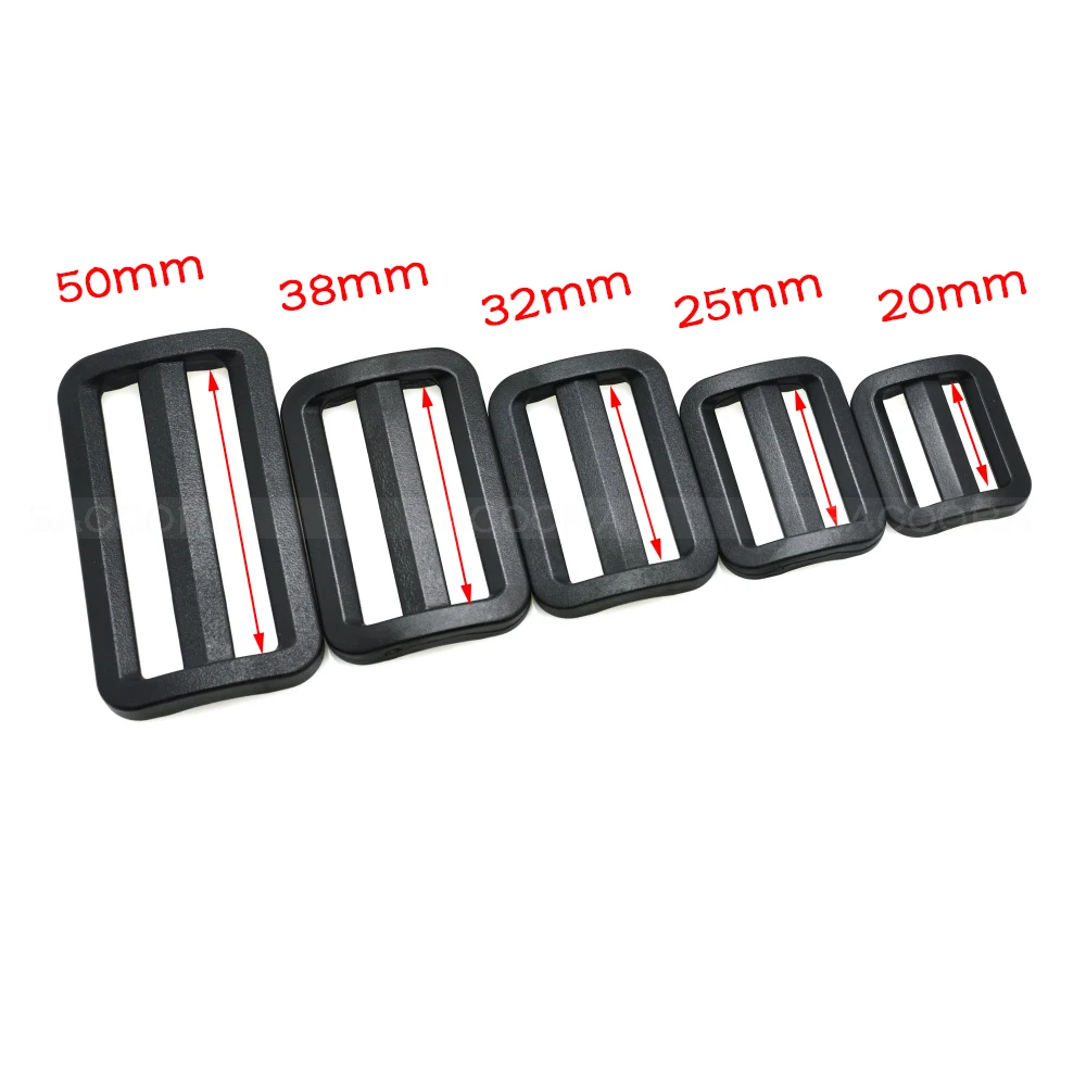 

5pcs/lot Plastic Black Curve Tri-Glide Slider Adjustable Buckle for Bags Webbing Size 20mm 25mm 32mm 38mm 50mm