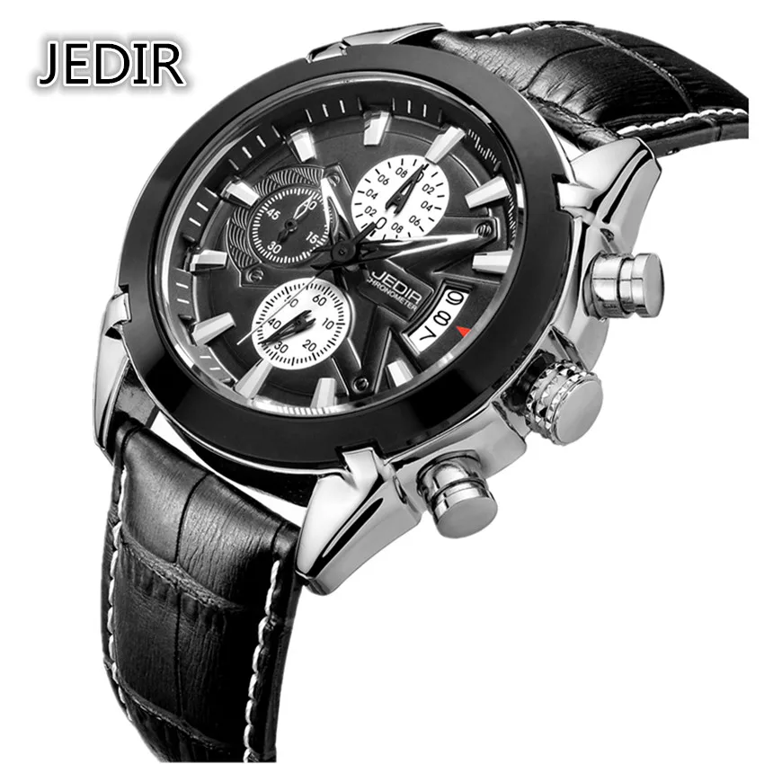 

JEDIR Chronograph Multifunction Sport Watch Mens Luxury Brand Genuine Leather Quartz Watches Men Casual Business Wristwatches