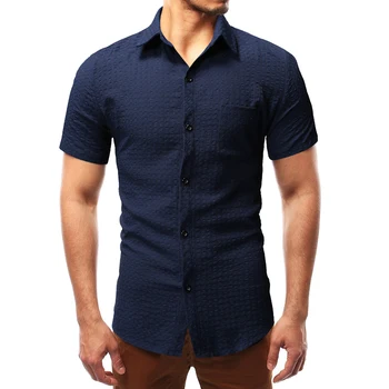 

Summer Men's Hollow 3D Plaid Fashion Short Sleeve Plus Size Casual Men Shirt