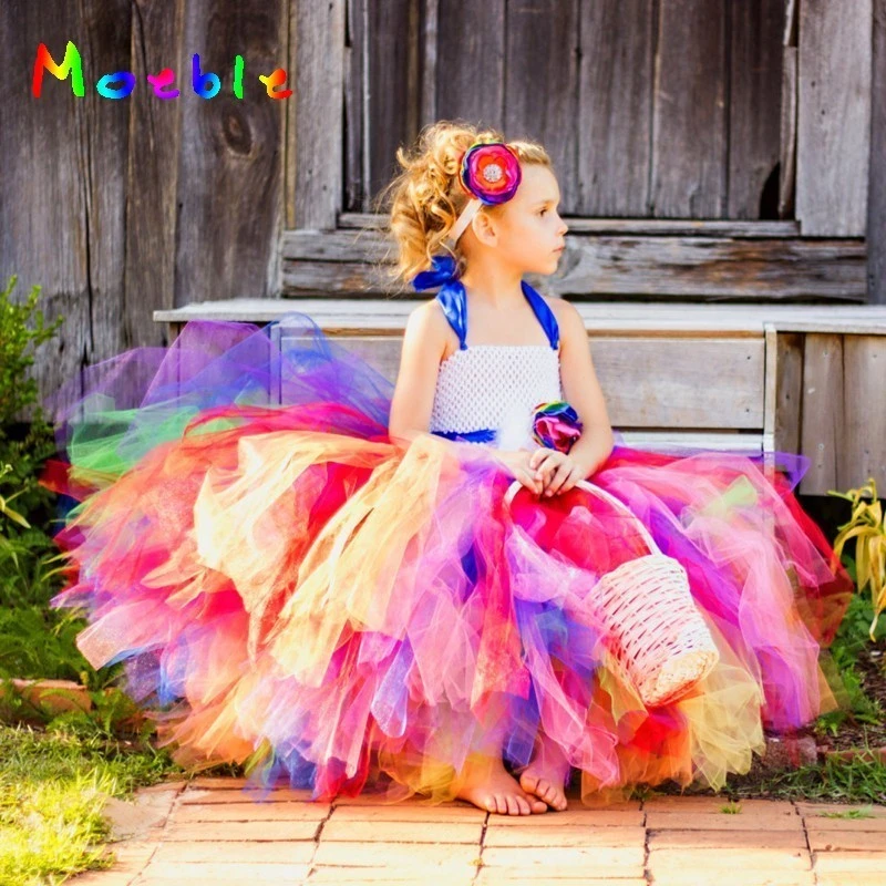 Beautiful Rainbow Girl Tutu Dress With Removable Sash Children Kids Birthday Wedding Photo Costume Flower Girl Tulle Dresses Girls Tutu Dress Girls Tulle Dresstutu Dress Aliexpress