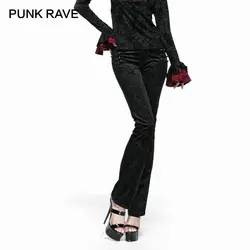 Панк рейв Готический длинные расклешенные брюки с гайкой с цветочным принтом Черные Мягкие штаны