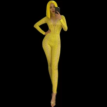 3D Протяни комбинезон Для женщин Стразы Одна деталь боди сексуальный наряд этап Костюмы певица танцор Производительность Костюм