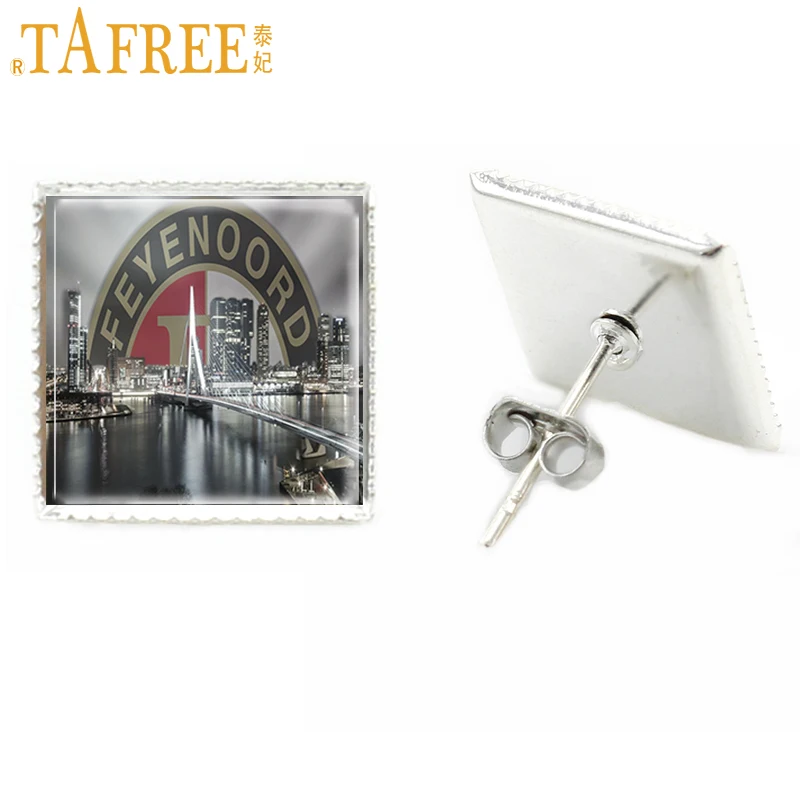 

TAFREE fashion rotterdam skyline square stud earrings for women scenic chalet Bird glass stud earrings gift jewlery E137