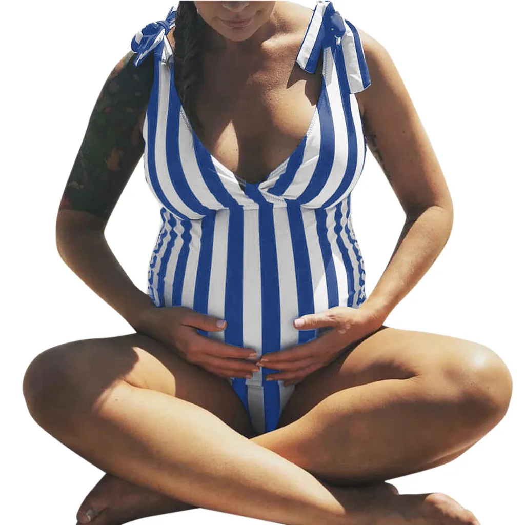 Женский купальник для беременных Большие размеры купальники для беременных пляжный принт купальный Купальник в полоску летняя пляжная одежда#811