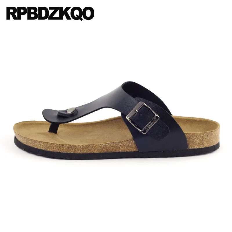 

size 45 toe loop metal shoes strap black waterproof cork large slides fashion water men sandals leather summer slippers outdoor