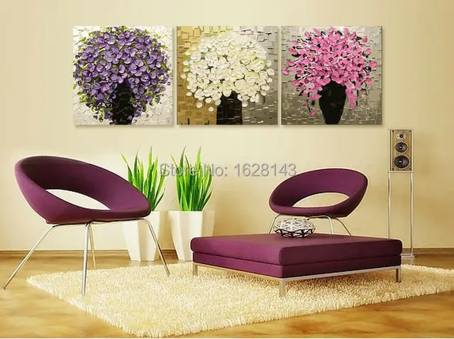 3 Pcs Hand Painted Modern Canvas Oil Paintings Thick Flower Tree 3 Pcs Hand Painted Modern Canvas Oil Paintings Thick Flower Tree Knife Painting Bedroom Wall Decor