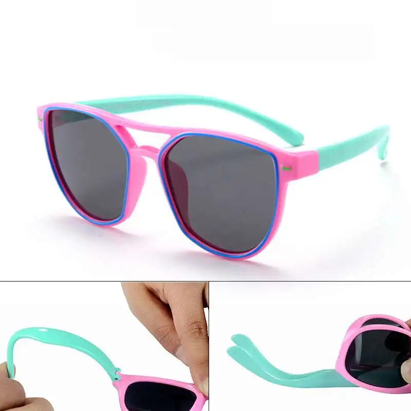 ASUOP2018 new fashion silicone children pilot polarized sunglasses UV400 retro girl round glasses boy color soft brand glasses (2)
