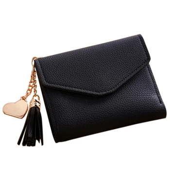 

Women Simple Leather Wallet Tassel Coin Purse Card Holders#2(Black)