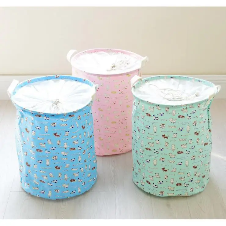 Large Laundry Hamper Bag Cartoon Cat Clothes Storage Baskets Home