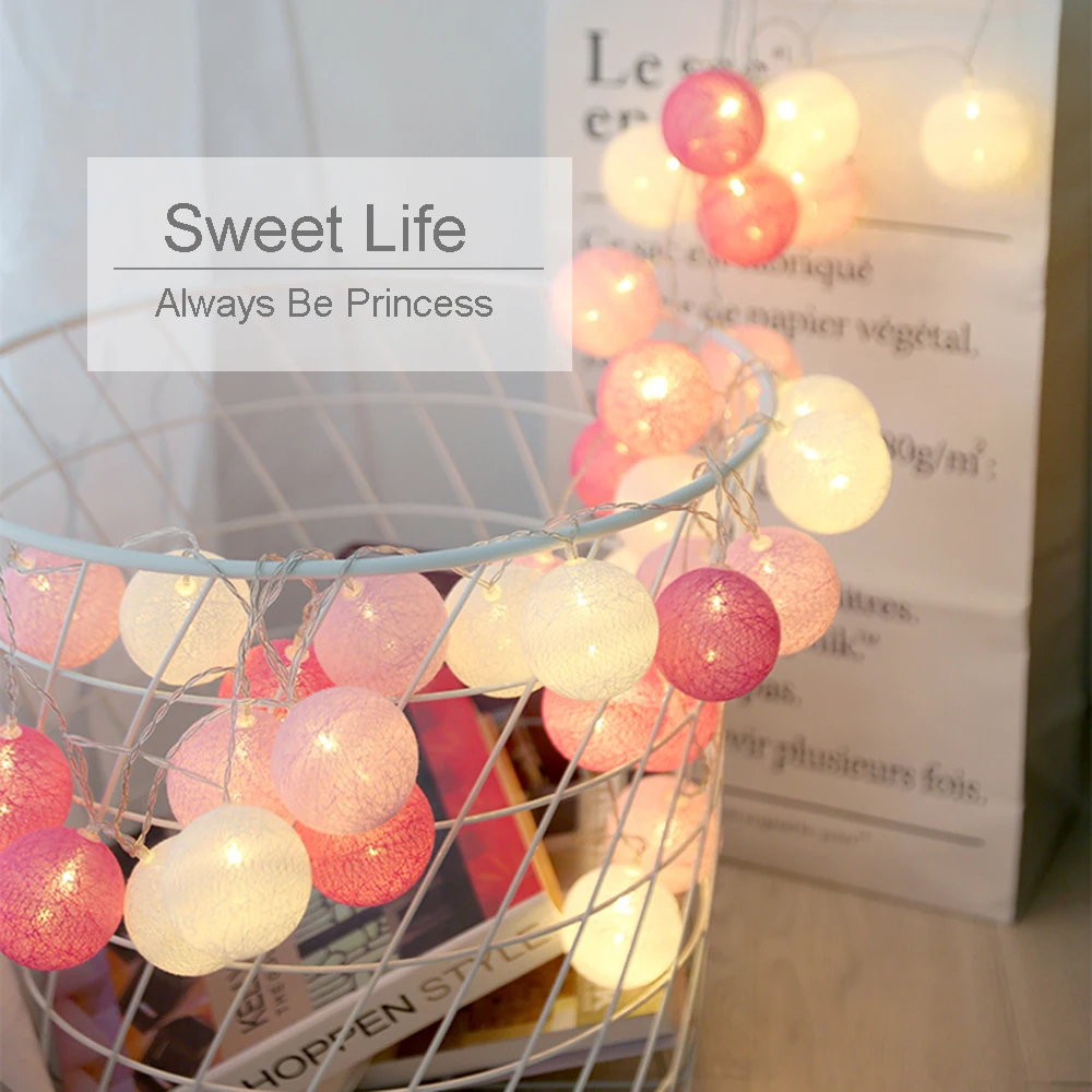 3-4Meter Led Light string 20Leds Holiday lights 3.5cm/5cm Pink Ball Garlands Christmas Wedding Decoration Bedroom Wall Use TR