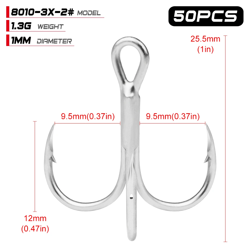 50 шт./лот рыболовный крючок из матовой оловянной высокоуглеродистой стали 3X тройные Крючки 2/0#-1/0#-1#-2#-4#-6#-8# высокопрочные крючки