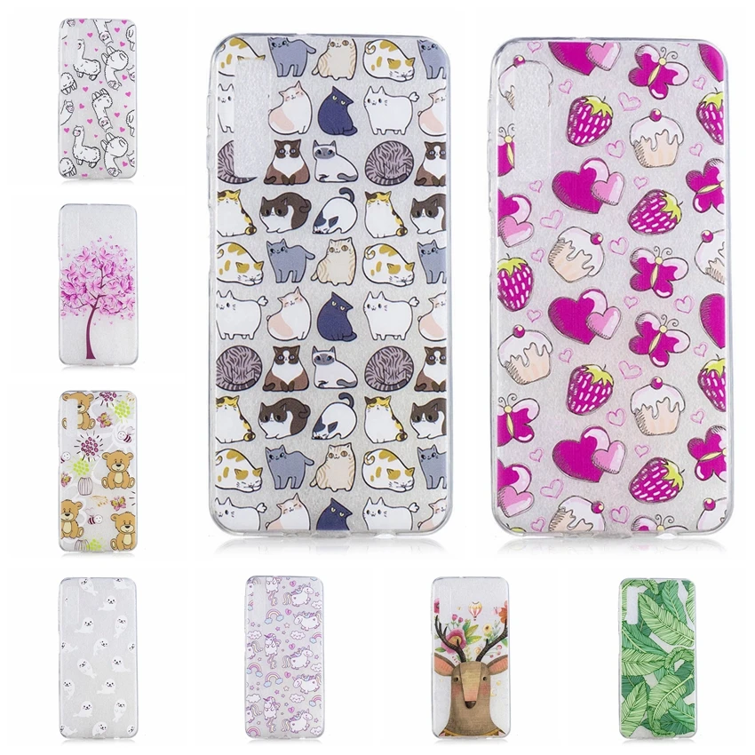 FGHGF For Samsung A7 2018 tree leaf cat butterfly flower girl panda Bear horse cartoon Pattern Soft TPU phone case |