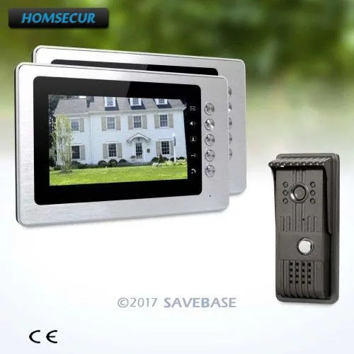 

HOMSECUR Wired 7inch Wired Video Door Entry Security Intercom with Mute Mode for Home Security + 1 Camera + 2 Monitors