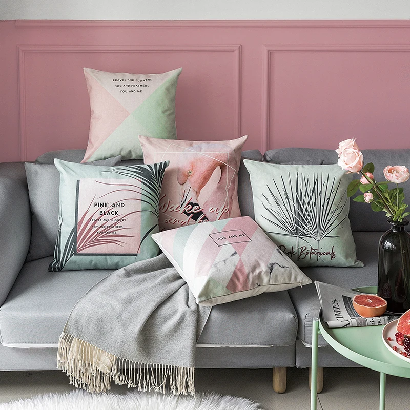 

Summer Decorative Cushion Cover Colorful Pink,Flamingo Tropical Leaves Plants Cushions Case Pillow Case Home Decor 45*45cm