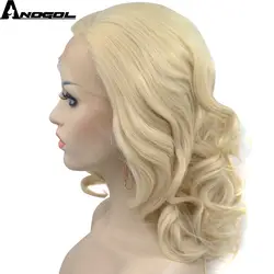 Anogol боковая часть натуральный Короткие Волнистые Боб высокого Температура волокно блондинка синтетический Синтетические волосы на