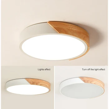 

Nordic Round LED Ceiling Light Wood Macaron Ceiling Light for Bedroom Dining Room #1