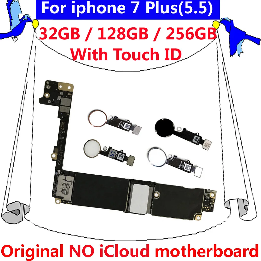 Для iphone 7 Plus оригинальная разблокированная материнская плата с/NO touch ID 32 Гб 128 ГБ 256