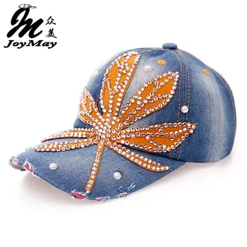 

High quality Wholesale Retail JoyMay Hat Cap Fashion Leisure Rhinestones Leave Jean Cotton CAPS Unisex Baseball Cap B070
