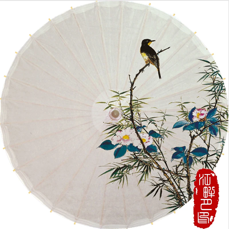 

Extreme Beautiful Birds Oil Paper Umbrella Simple Nature with Blue Flower Paper Parasol White Wedding Decoration Paper Umbrella