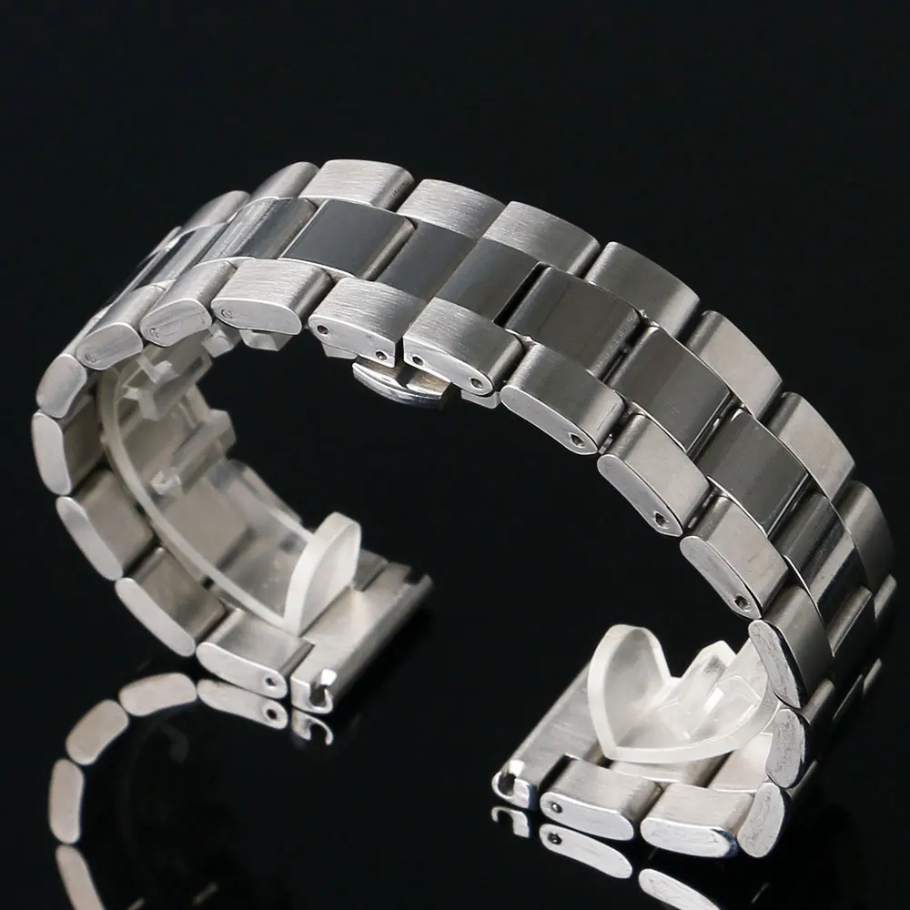 Серебряный сплошной ремешок для часов 20 мм 22 мм 24 мм Роскошные наручные часы Бретели для нижнего белья полосы для Для Мужчин's Женские часы