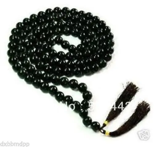 

Wholesale 108 Tibetan Buddhist Black Jade Prayer Beads Necklace 8mm
