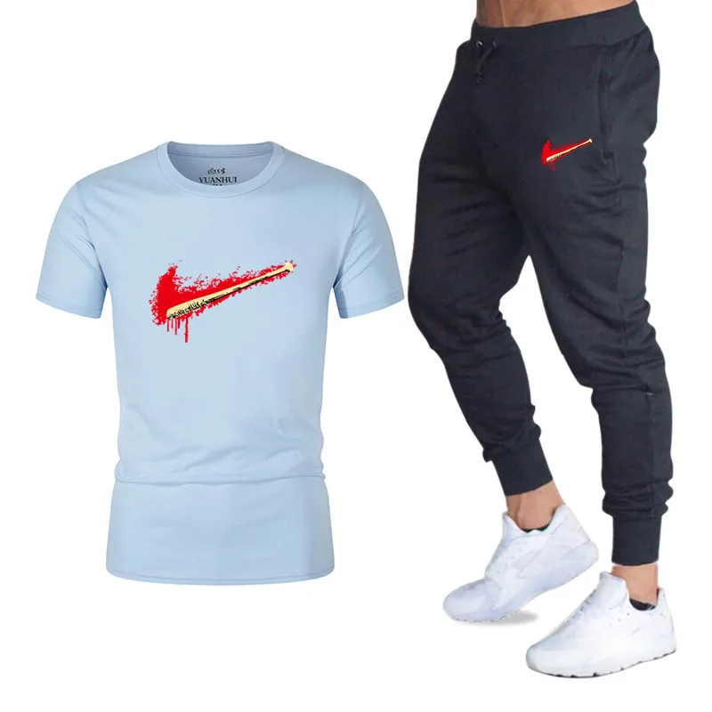 

Summer Hot Sale Men's Sets T Shirts+pants Two Pieces Sets Casual Tracksuit Male 2019 top Casual Tshirt Gyms Fitness trousers men