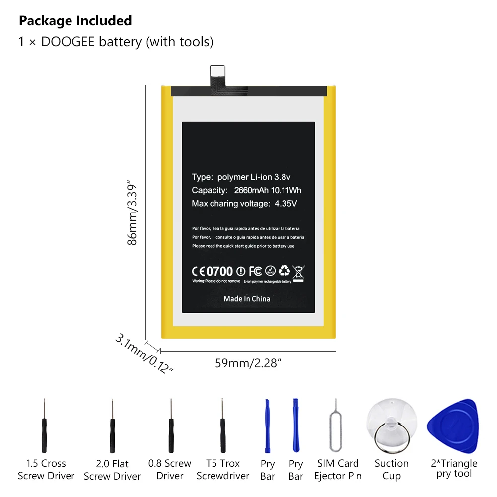 3 8 V 2660mAh батарея бесплатные инструменты Розничная посылка Для DOOGEE F5 Мобильный