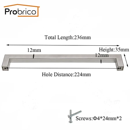 Probrico Шкаф Тянет кухонные ручки ящика шкаф комод ручки для шкафа 12 мм квадратное барное оборудование для обработки мебели - Цвет: Hole Space 224mm