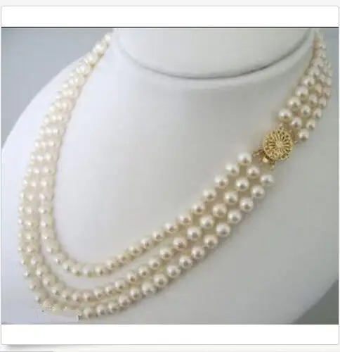 

New 3 ROWS 7-8MM White Akoya Cultured Pearl Choker Necklace