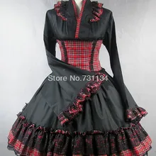 Готическое платье лолиты в красную клетку с глубоким v-образным вырезом, кимоно японской принцессы для девочек, костюм на заказ