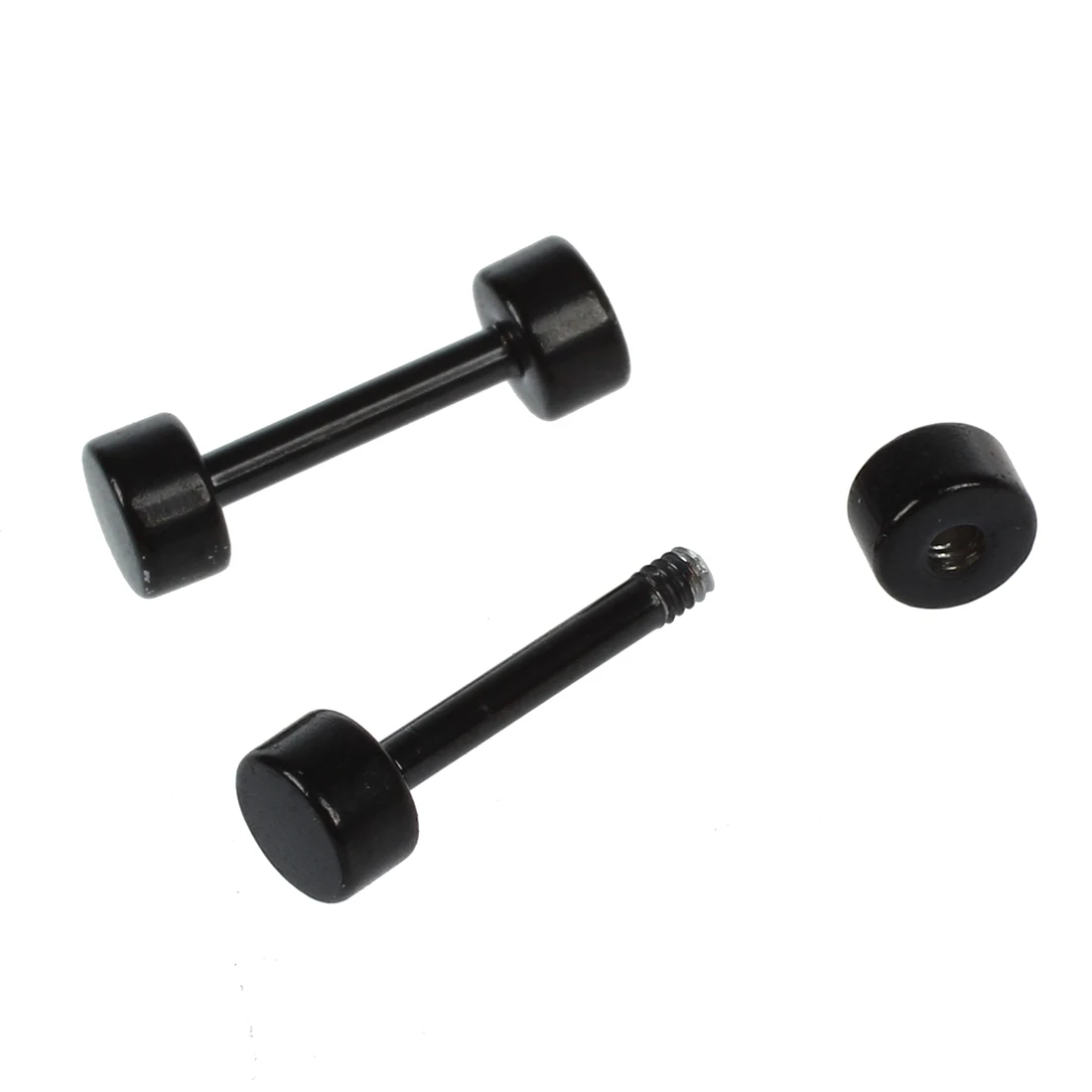 1 Pair of Men's Barbell Stainless Steel Ear Studs Earrings 12mm Black