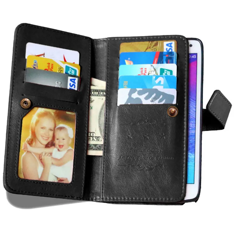 

Luxury Black Business Cards Leather Flip Fundas Case For Coque Samsung Galaxy Note3 Note4 Note5 Note 3 Note 4 Note 5 Cover Cases