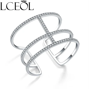 

LCEOL Top Quality New Fashion Mosaic AAA Zircon Crystal Charms Silver Bangle for Women Luxury Jewelry Open Bracelet & Bangle