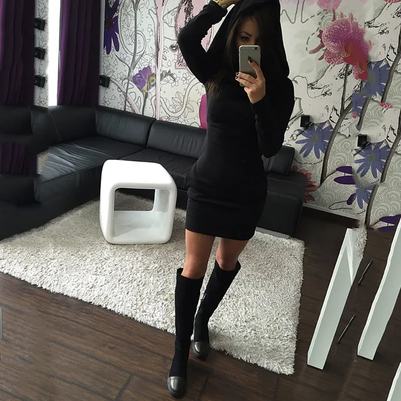 Winter Autumn Women Hoodie Dress 