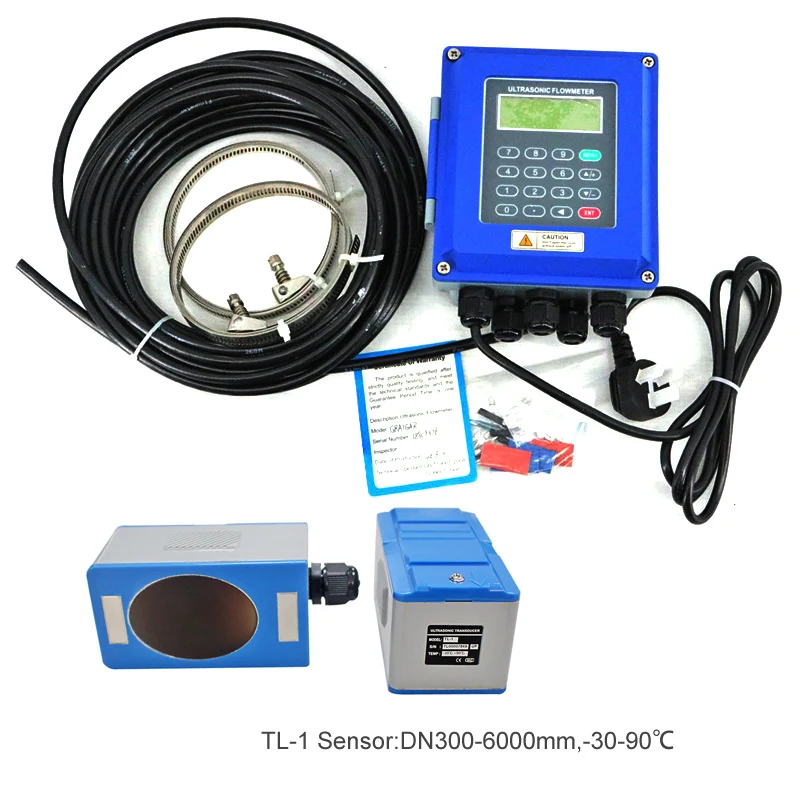 DOMINTY TUF-2000B+TS-2 Ultrasonic Flow Meter Flowmeter Portable Waterproof Ultrasonic Flow Meter Kit for Pipe Size DN15-100mm 0.59-3.94in with Clamp-on Small Transducer TS-2 