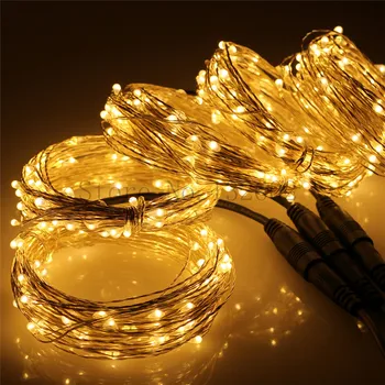 

5pcs connectable 33Ft 100 LED string lights outdoor silver wire 500 LEDs Fairy light + power adapter (US,UK,EU,AU plug)