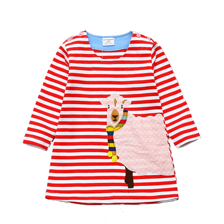Весенне-осеннее хлопковое платье с длинными рукавами для девочек детская одежда новые платья принцессы с вышивкой в полоску, маленькая овечка