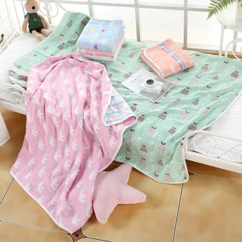 

Cartoon Summer Soft Thin Style 100% Cotton 4 layers Gauze Towel blanket 120*150 Children Kindergarten Air condition quilt