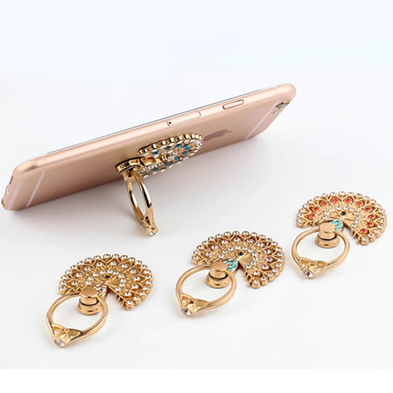 Phone holder Rotatable Finger Ring Bracket peacock Diamond Ring holder