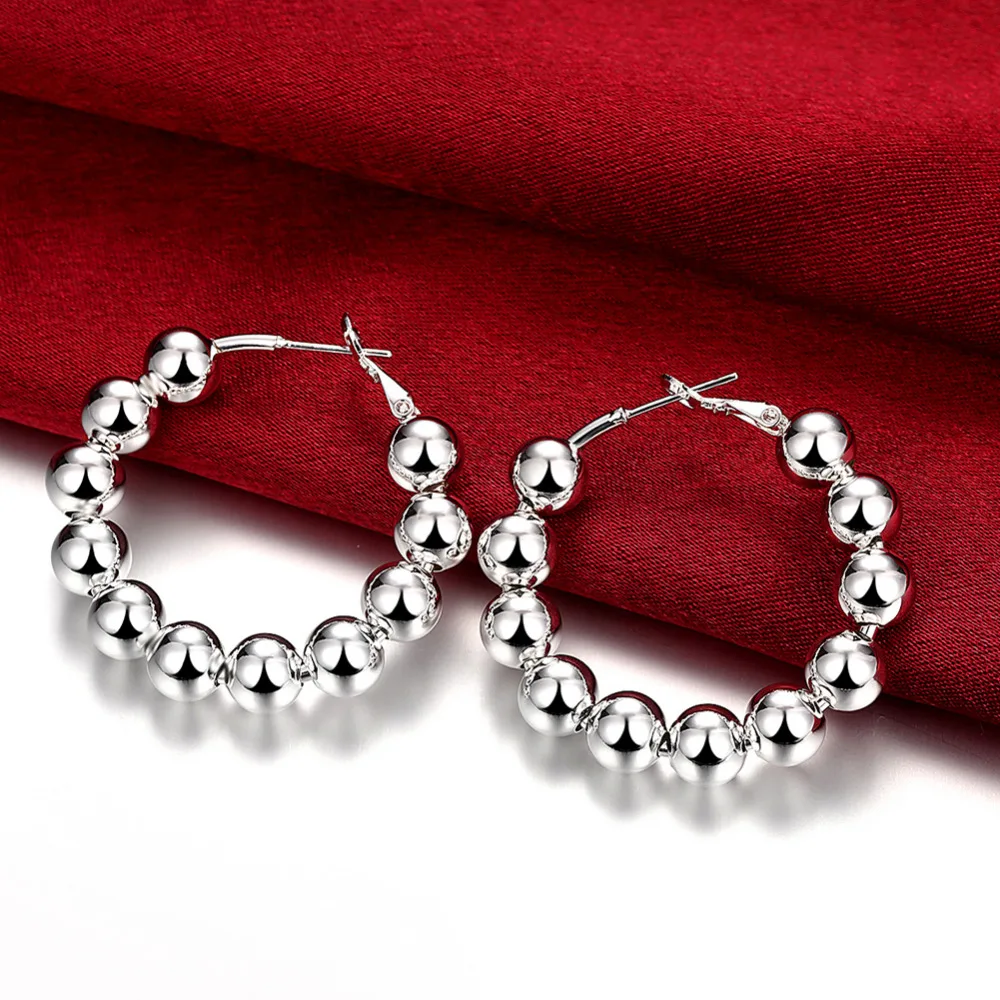 

Wholesale 925 sterling silver Hoop earrings 8mm smooth ball beads Hoop Earrings for women Gift trendy fashion jewelry