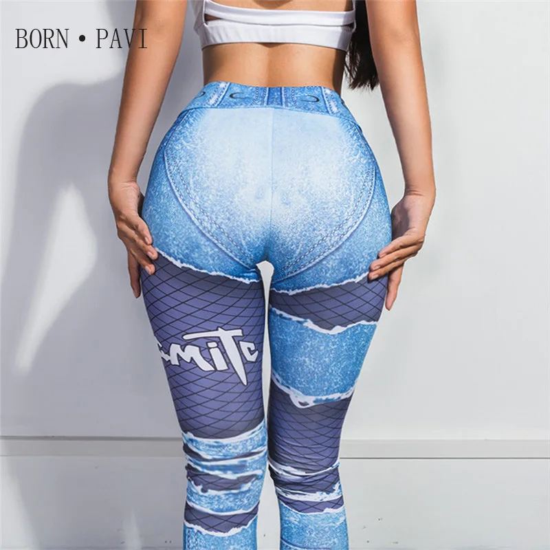BORNPAVI Fashion Leggings For Fitness 3D Print Female Bodybuilding Leggings Women Workout Blue
