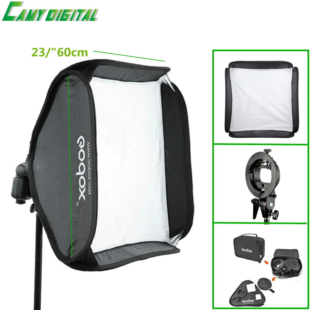 Godox S Type Bracket Bowen Mount SoftBox 23 60cm Kit For Camera Flash Speedlite Honeycomb SoftBox