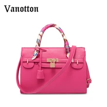 Marca de MODA de Lujo Mujeres de Los Bolsos Diseñador Lock Bolsas de Mensajero Del Hombro Del Bolso Con La Bufanda 2017 de La Moda Rosa/azul de Asas Ba