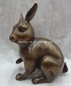 

xd 007 9" Chinese Zodiac Bronze Animal Sculpture YuanBao Wealth Lucky Rabbit Statue