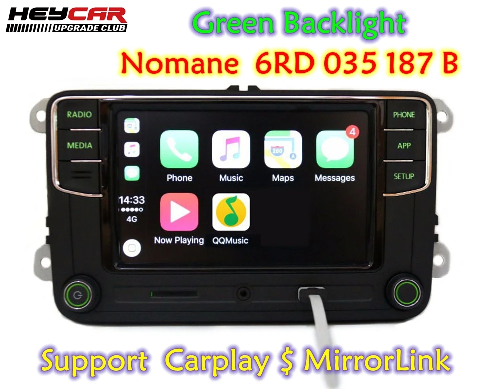 

Noname Green Carplay RCD330 Plus Green Backlight RCD510 RCN210 6.5 Inch For Skoda Octavia fabia 6RD 035 187 B 6RD035187B